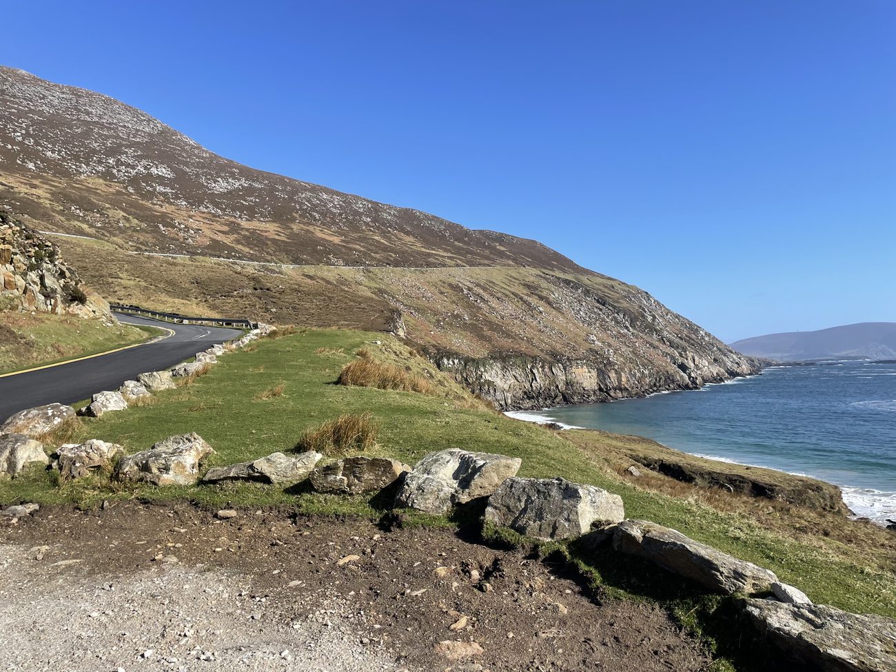 The coast road winding along the Atlantic edge of Achill Island.