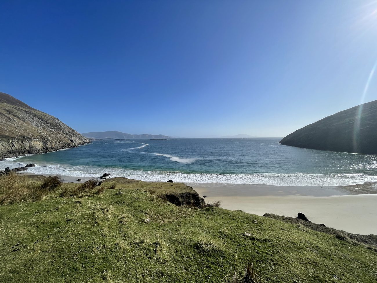 Keem Bay on Achill Island — turquoise water and white sand between the headlands.